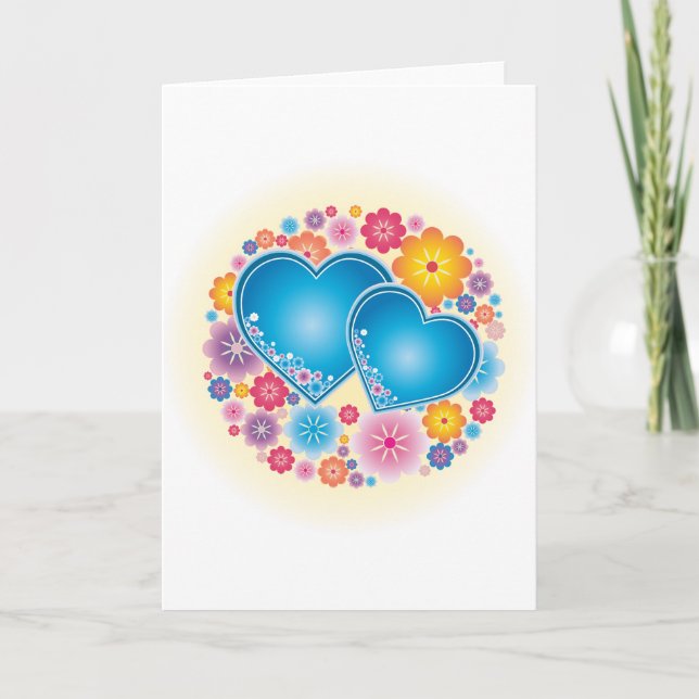 Cartes Pour Fêtes Annuelles Coeurs Bleus Floral (Devant)