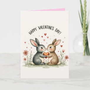 Cartes Pour Fêtes Annuelles Cœurs d'amour Lapin Mignon Roses Saint Valentin