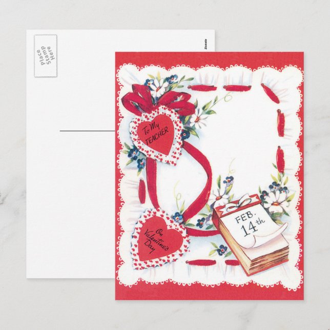 Cartes Pour Fêtes Annuelles Cœurs d'amour vintage pour la Saint-Valentin, à mo (Devant / Derrière)