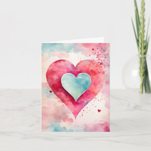 Cartes Pour Fêtes Annuelles Coeurs d'aquarelle bleu et rouge Valentine