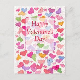 Cartes Pour Fêtes Annuelles Coeurs d'aquarelle couleur Heureuse Sainte-Valenti