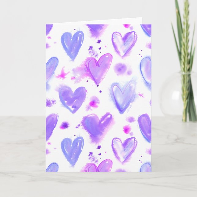 Cartes Pour Fêtes Annuelles Coeurs d'aquarelle passion violet (Devant)