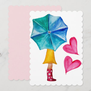 Cartes Pour Fêtes Annuelles Coeurs d'aquarelle pour fille parapluie