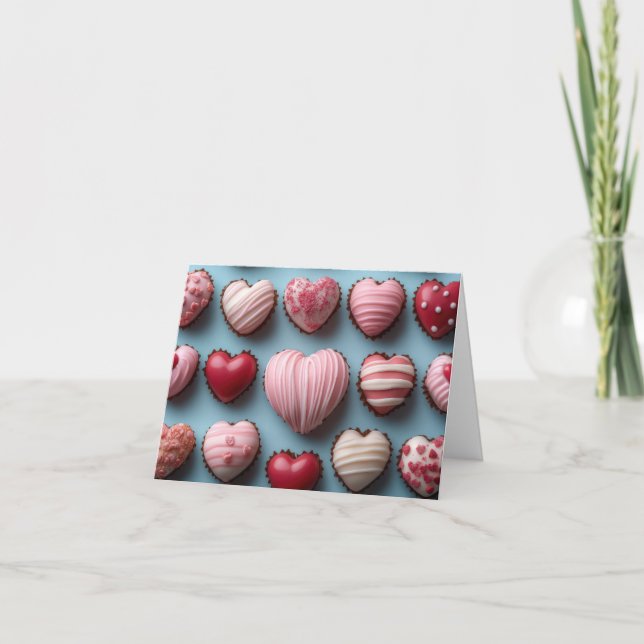 Cartes Pour Fêtes Annuelles Cœurs de chocolat rose pour la Saint-Valentin (Devant)