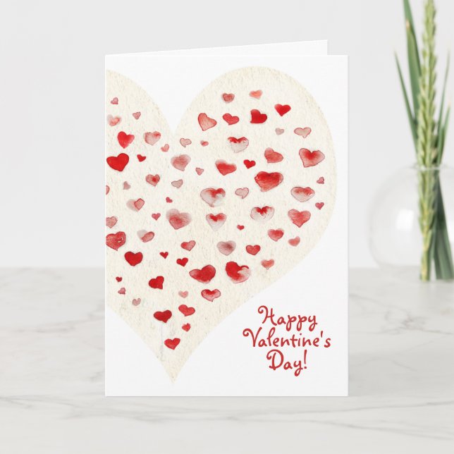 Cartes Pour Fêtes Annuelles Cœurs de la Saint-Valentin aquarelle rouge mignon  (Devant)