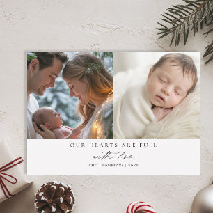 Cartes Pour Fêtes Annuelles Cœurs de Noël Minimaliste Famille Bébé 2 Photos