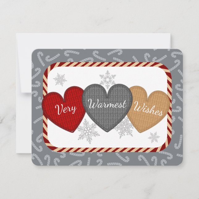 Cartes Pour Fêtes Annuelles Coeurs de pull en fils tricot crochet Noël (Devant)