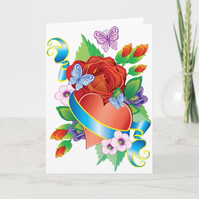 Cartes Pour Fêtes Annuelles Coeurs de tatouage rose (Devant)