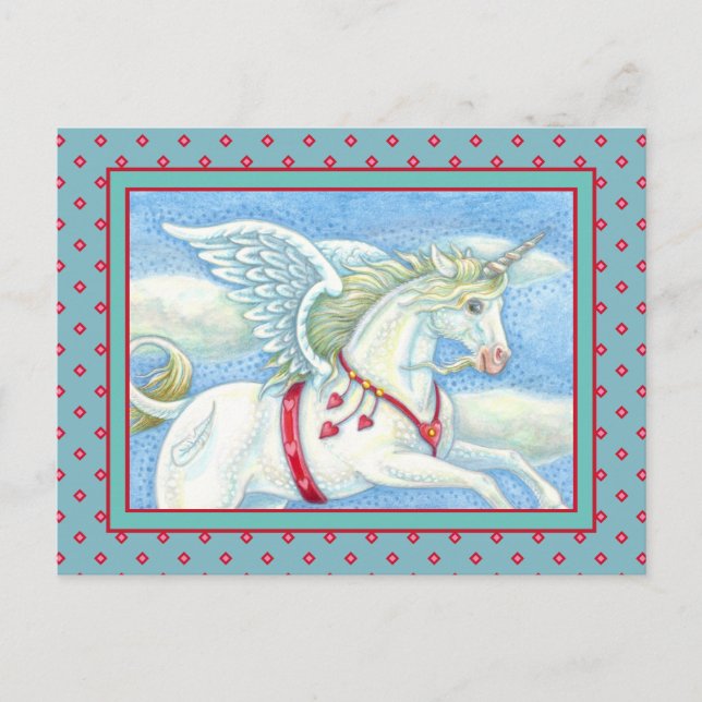 CARTES POUR FÊTES ANNUELLES COEURS DE VOL UNICORN BLANC, IMAGINAIRE PEGASUS (Devant)