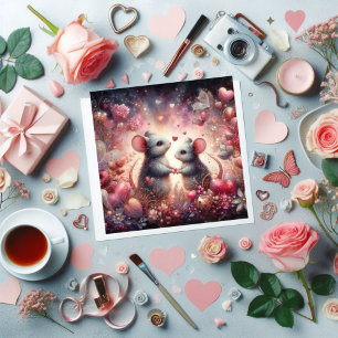 Cartes Pour Fêtes Annuelles Coeurs d'Imaginaires floraux Mice Watercolor Valen