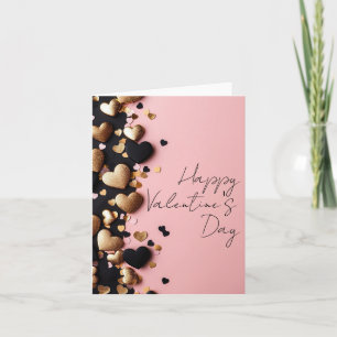 Cartes Pour Fêtes Annuelles Coeurs d'or et de noir sur terrain rose Saint Vale