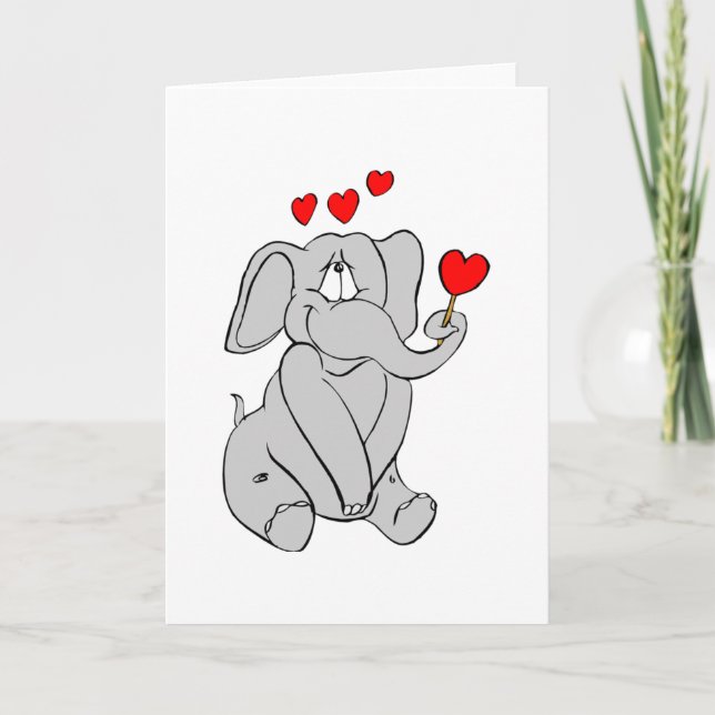 Cartes Pour Fêtes Annuelles Coeurs Eléphants adorables Valentine caractère (Devant)