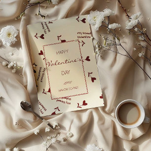 Cartes Pour Fêtes Annuelles Cœurs en écriture bourguignonne sur crème - Motif