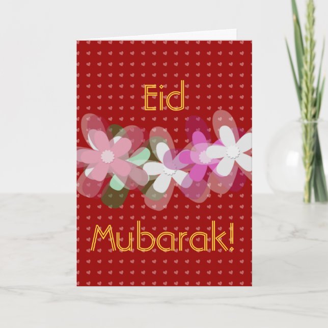 Cartes Pour Fêtes Annuelles Coeurs et fleurs rouges Eid Mubarak (Devant)