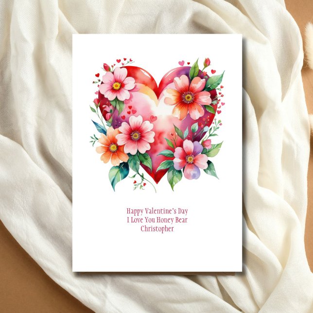 Cartes Pour Fêtes Annuelles Cœurs Fleurs Rose Rouge Saint-Valentin Galentine D (Hearts and Flowers Valentine's Day Galentine's day Card. Printed or Digital)
