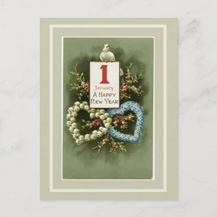 Cartes Pour Fêtes Annuelles Coeurs floraux vintages et colombes Bonne année