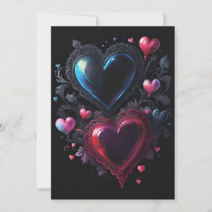 Cartes Pour Fêtes Annuelles Cœurs gothiques de la Saint-Valentin roses rouges