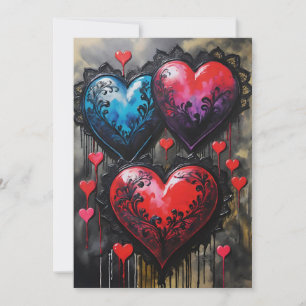 Cartes Pour Fêtes Annuelles Cœurs gothiques de la Saint-Valentin roses rouges