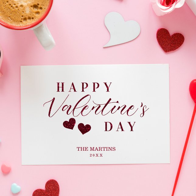 Cartes Pour Fêtes Annuelles Coeurs Heureuses Saintes-Valentin Parties scintill (Red Glitter Effect Happy Valentine's Day Hearts Card.)
