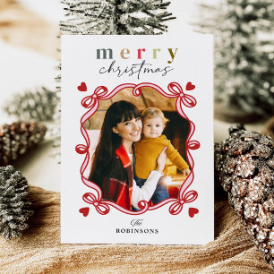 Cartes Pour Fêtes Annuelles Coeurs Joueurs Ruban Bow Joyeux Noël Photo