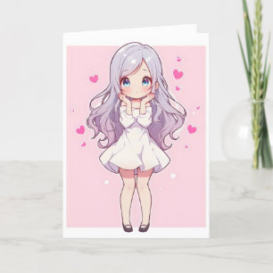 Cartes Pour Fêtes Annuelles Coeurs mignonnes de fille Anime