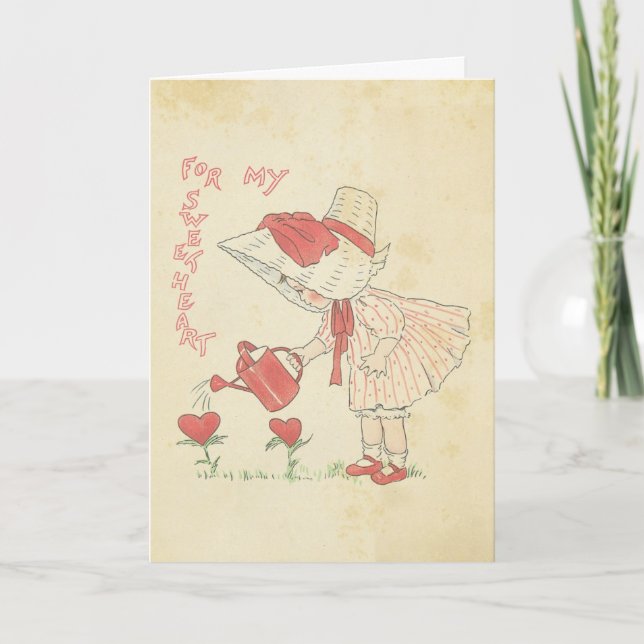 Cartes Pour Fêtes Annuelles Coeurs mignons de fleur de fille de Saint-Valentin (Devant)