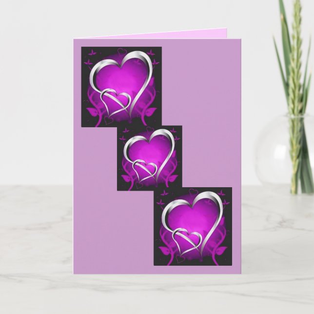 Cartes Pour Fêtes Annuelles Coeurs pourpres (Devant)