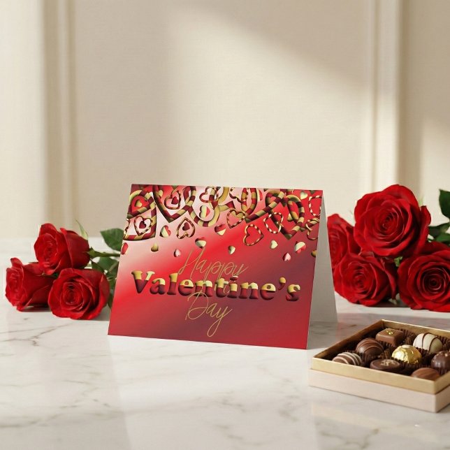 Cartes Pour Fêtes Annuelles Cœurs rayés rouges et dorés mignons pour la Saint- (Créateur téléchargé)