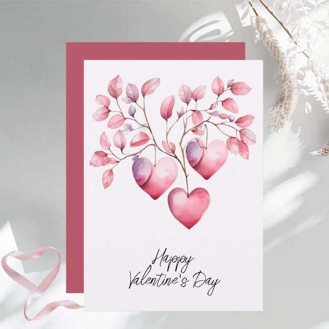 Cartes Pour Fêtes Annuelles Cœurs roses à l'aquarelle Joyeuse Saint-Valentin (Créateur téléchargé)