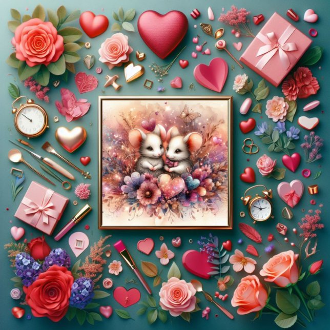 Cartes Pour Fêtes Annuelles Coeurs roses souris Couples chrétiens Valentine (Créateur téléchargé)