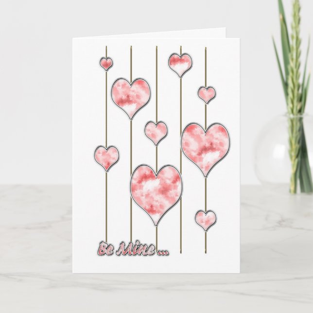 Cartes Pour Fêtes Annuelles Coeurs roses sur Golden Thread Be Mine Saint Valen (Devant)