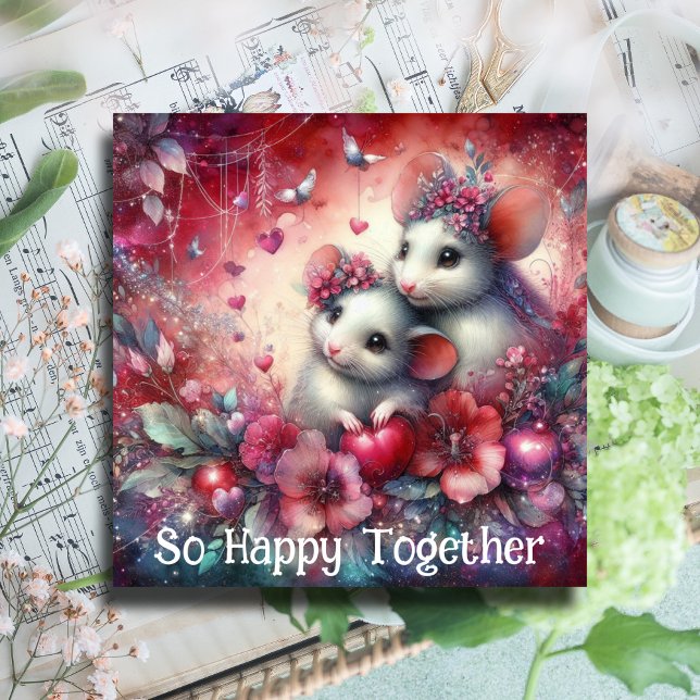 Cartes Pour Fêtes Annuelles Coeurs rouges mignons rose Mice Galentines Meilleu (Créateur téléchargé)