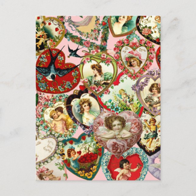 Cartes Pour Fêtes Annuelles Coeurs vintages de Valentine (Devant)