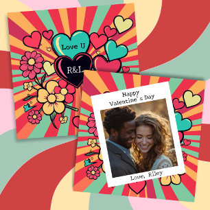 Cartes Pour Fêtes Annuelles Coeurs vintages et fleurs Saint-Valentin