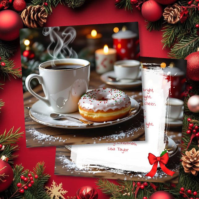 Cartes Pour Fêtes Annuelles Coffee and Christmas Donuts Festive Poem (Créateur téléchargé)