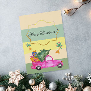 Cartes Pour Fêtes Annuelles Coffre de Noël Rouge Rose Art à l'aquarelle