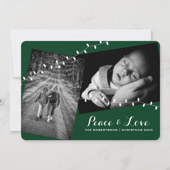 Cartes Pour Fêtes Annuelles Coins ronds Green Peace & Love Photos de Noël (Devant)
