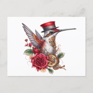 Cartes Pour Fêtes Annuelles Colibri en vapeur avec Casquette rouge et horloge