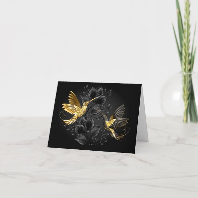 Cartes Pour Fêtes Annuelles Colibri noir et or (Devant)