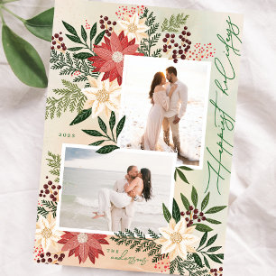Cartes Pour Fêtes Annuelles Collage botanique de poinsettia de Noël Joyeux