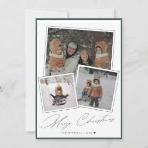 Cartes Pour Fêtes Annuelles Collage de 3 photos avec Joyeux Noël vert script