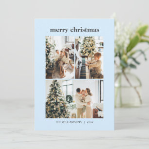 Cartes Pour Fêtes Annuelles Collage de 3 photos minimal Joyeux Noël Bleu Clair