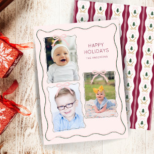 Cartes Pour Fêtes Annuelles Collage de 3 photos personnalisé avec un nœud rose