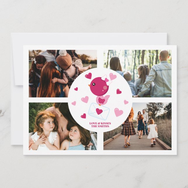 Cartes Pour Fêtes Annuelles Collage de 4 photos d'oiseaux d'amour personnalisé (Devant)