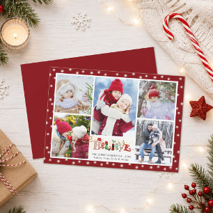 Cartes Pour Fêtes Annuelles Collage de 5 photos de Noël BELIEVE Festif
