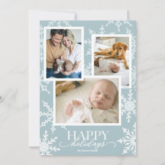 Cartes Pour Fêtes Annuelles Collage de flocons de neige pastel bleu clair