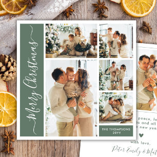 Cartes Pour Fêtes Annuelles Collage de Noël de famille de 5 photos Vert Sauge