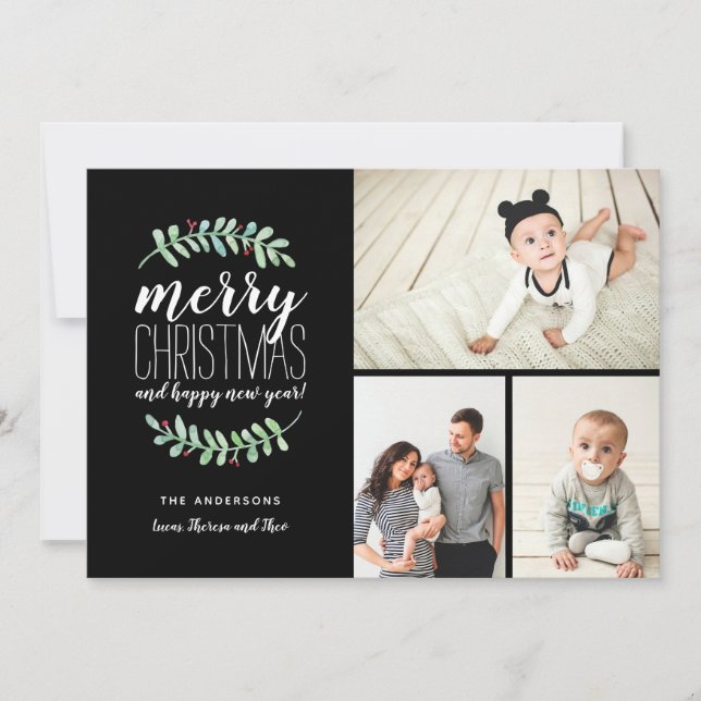 Cartes Pour Fêtes Annuelles Collage de Noël Joyeux Garland 3-Photo (Devant)