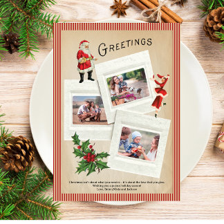Cartes Pour Fêtes Annuelles Collage de photos anciennes de Holly Joyeux Noël