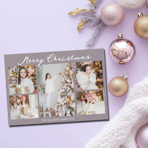 Cartes Pour Fêtes Annuelles Collage de photos de famille chic mauve pour Noël
